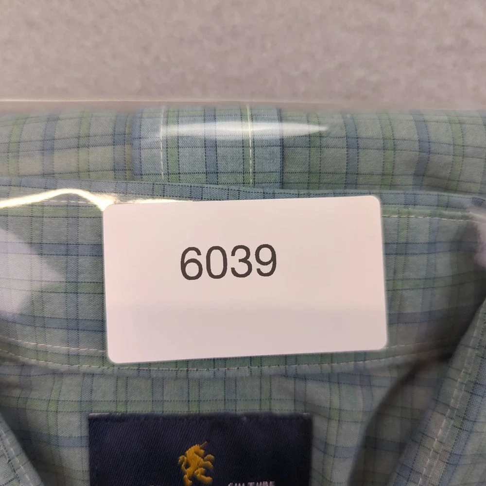 Stafford Shirt Mens 16.5 Fitted‎ Blue Green Plaid Long Sleeve Performance Dress - Picture 10 of 10